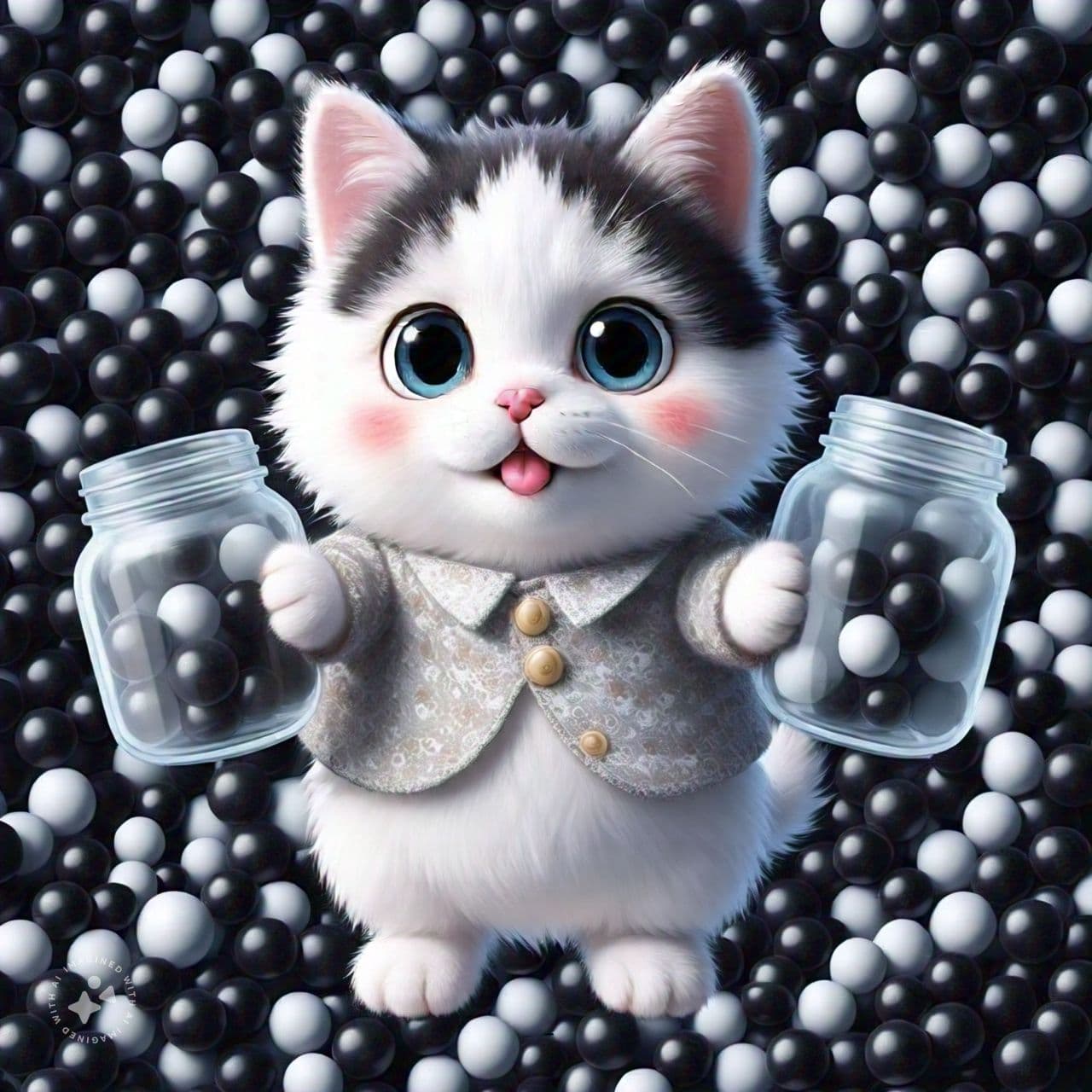 Two jars with black and white marbles